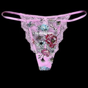 Victorias Secret Dream Angels Floral appliqué Mesh Lace V string panty pink M